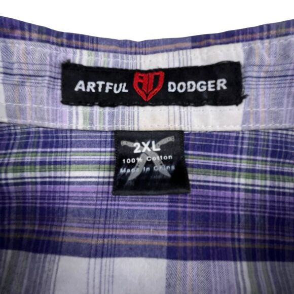 ARTFUL DODGER Plaid Pearl Snap Shirt Men 2XL Western Purple White Designer - Picture 4 of 11